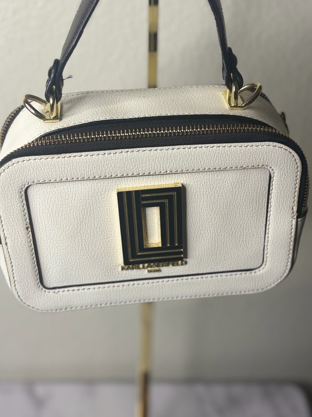 Karl Lagerfeld White Crossbody Bag with Gold Hardware